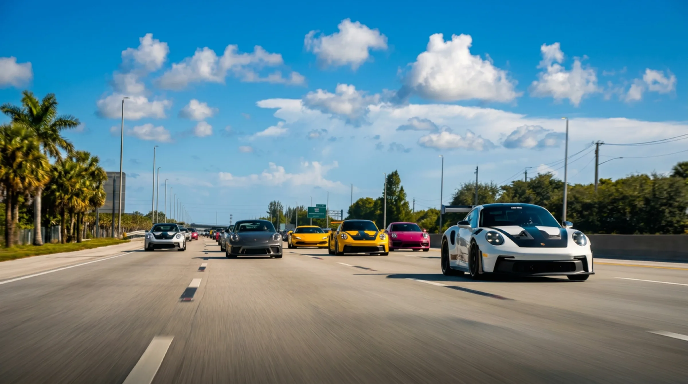 The convoy holding formation across highway lanes
